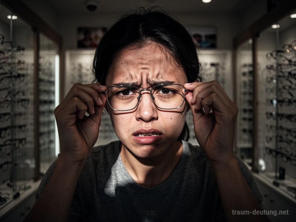 Person mit schief sitzender Brille im Geschäft