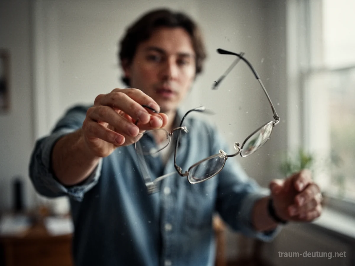 Verlust der Brille im Traum, die langsam in den Hintergrund verschwimmt.