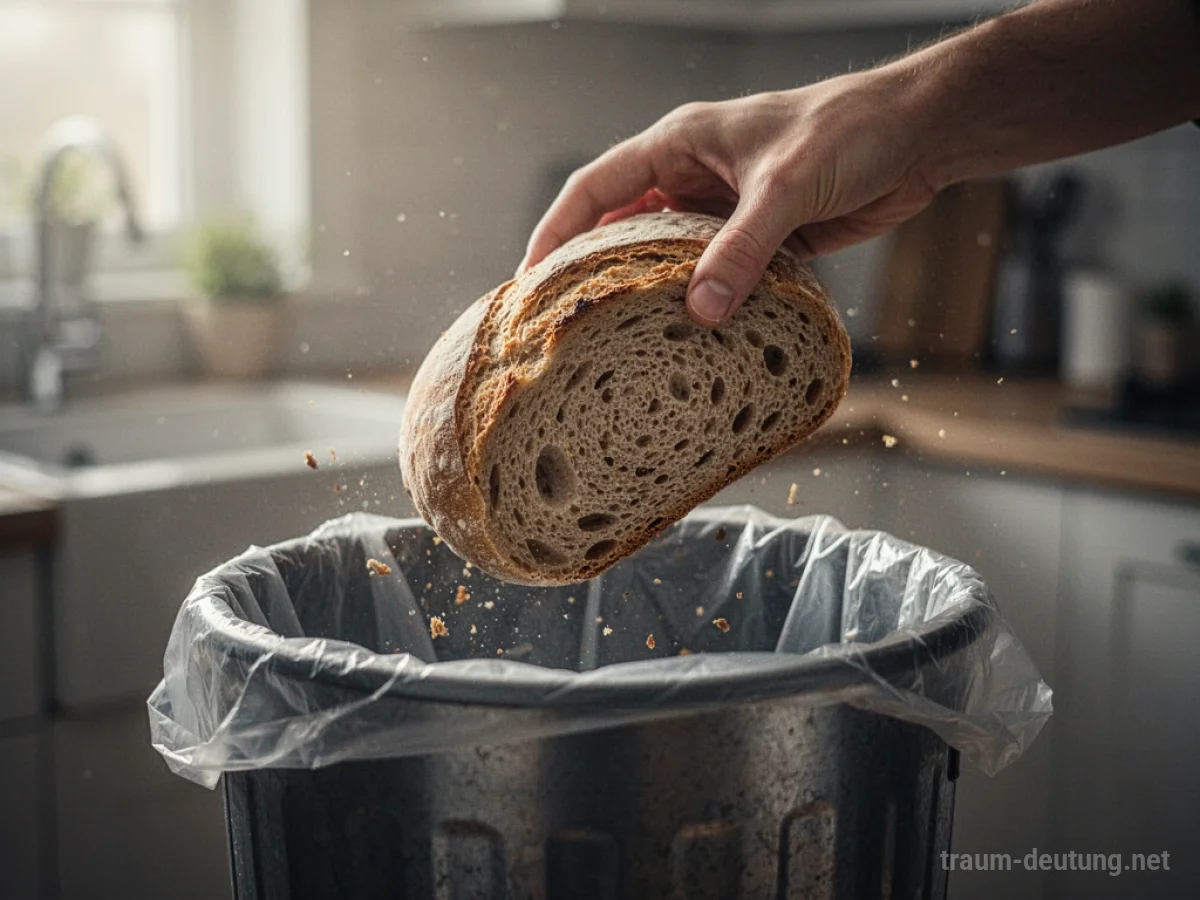 Brot wird von einer Hand in einen Mülleimer geworfen.