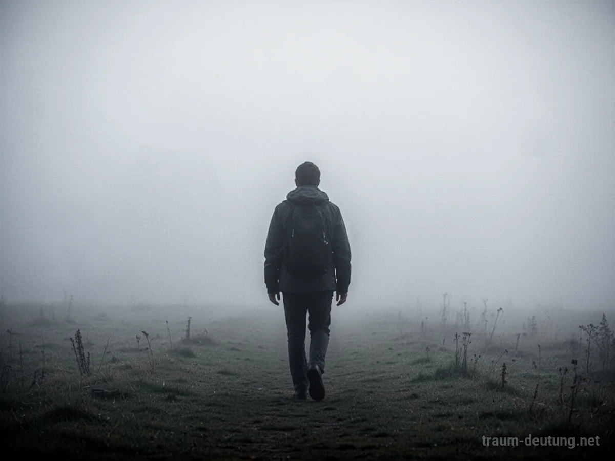 Silhouetten eines Bruders, der sich in einer nebligen Landschaft entfernt