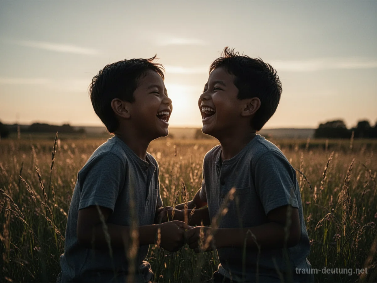 Zwei Brüder lachen gemeinsam in einem sonnigen Feld.