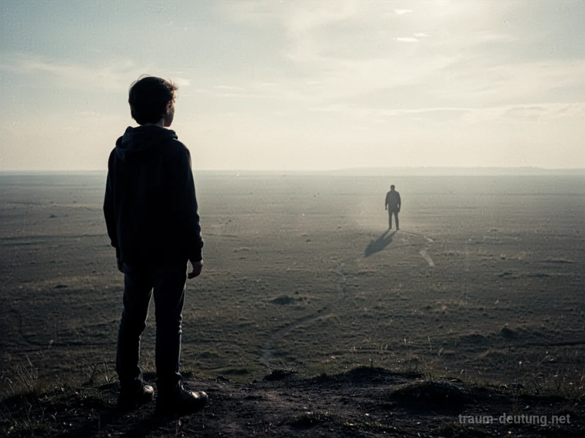 Silhouette einer Person, die in der Ferne eine schwindende Gestalt eines Bruders betrachtet