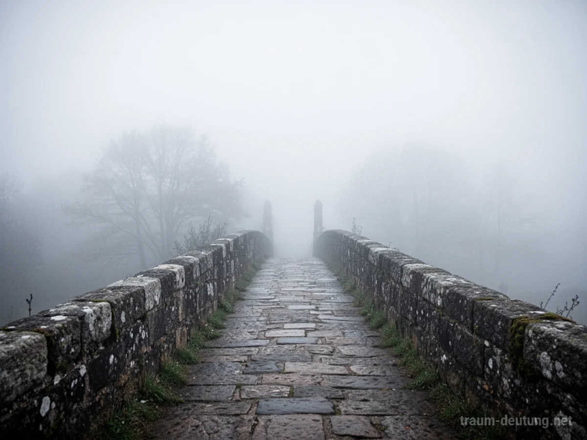Eine Brücke, die im dichten Nebel verschwindet