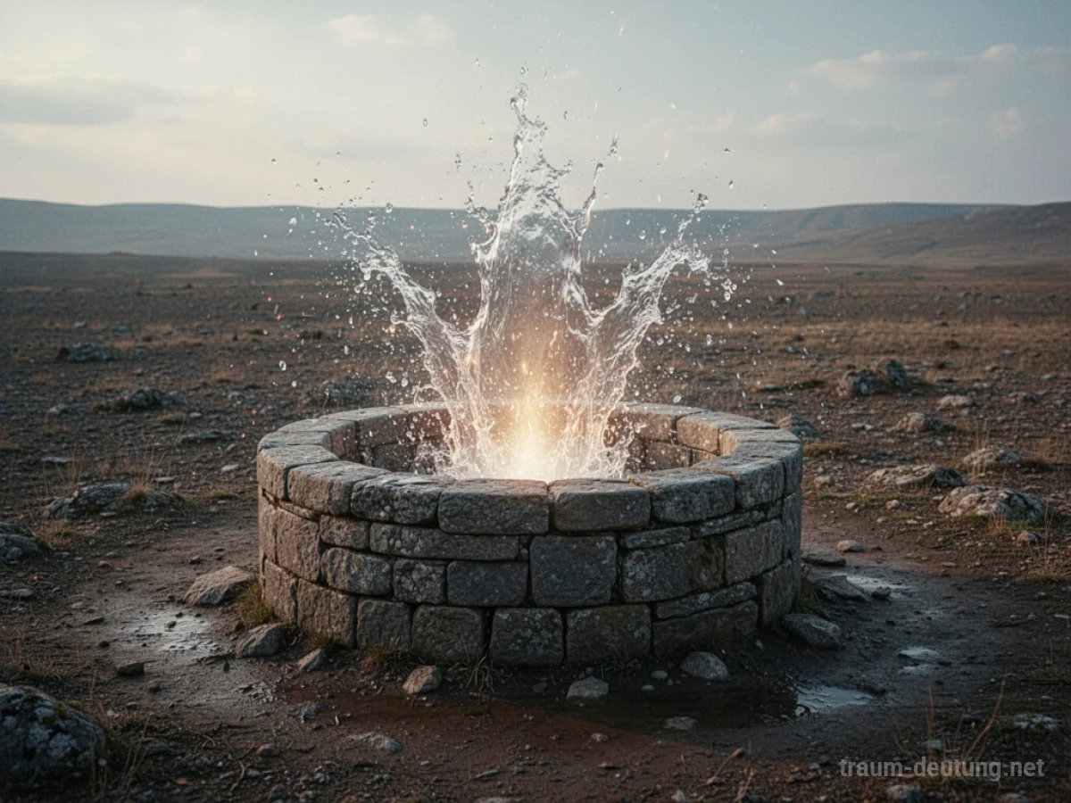 Explodierender Brunnen mitten in einer kargen Landschaft