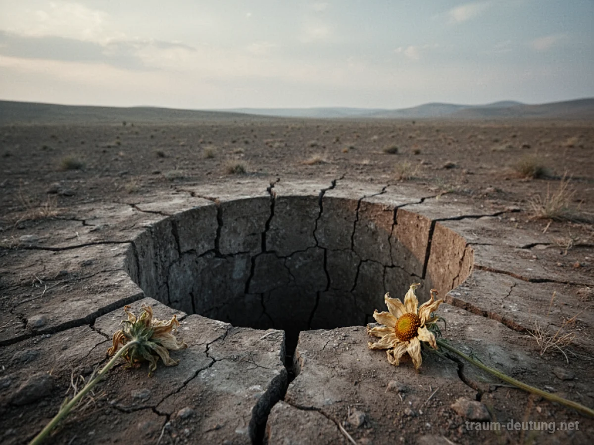 Ein trockener Brunnen ohne Wasser in einer kargen Landschaft