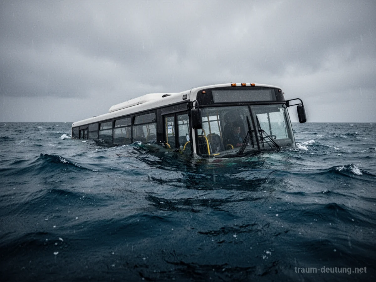 Ein Bus versinkt im Wasser, nur das Dach ragt heraus.
