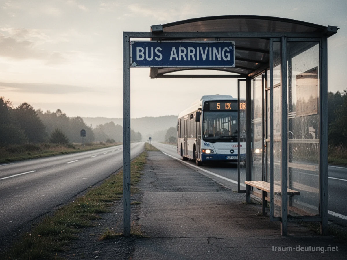 Ein Bus-Stopp-Schild in einer einsamen Landschaft, das Warten auf einen nicht kommenden Bus symbolisiert.