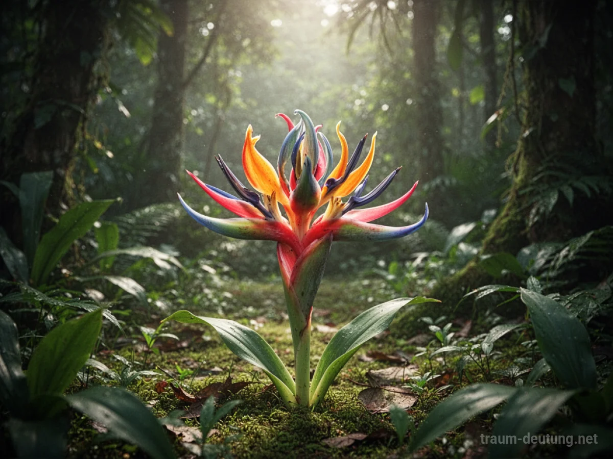 Eine seltene, exotische Blume mit leuchtenden Farben im Dschungel