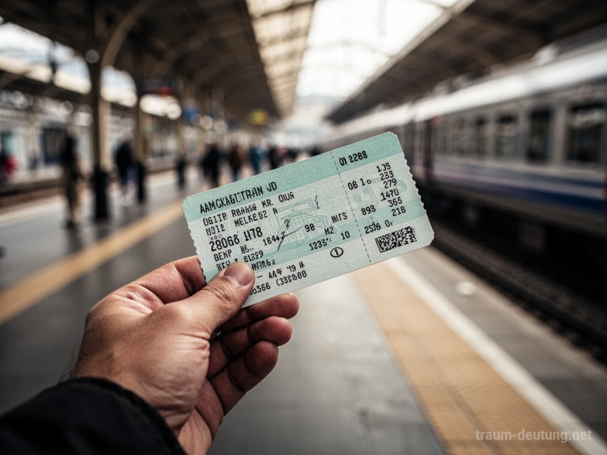 Hand hält Fahrkarte am Bahnhof