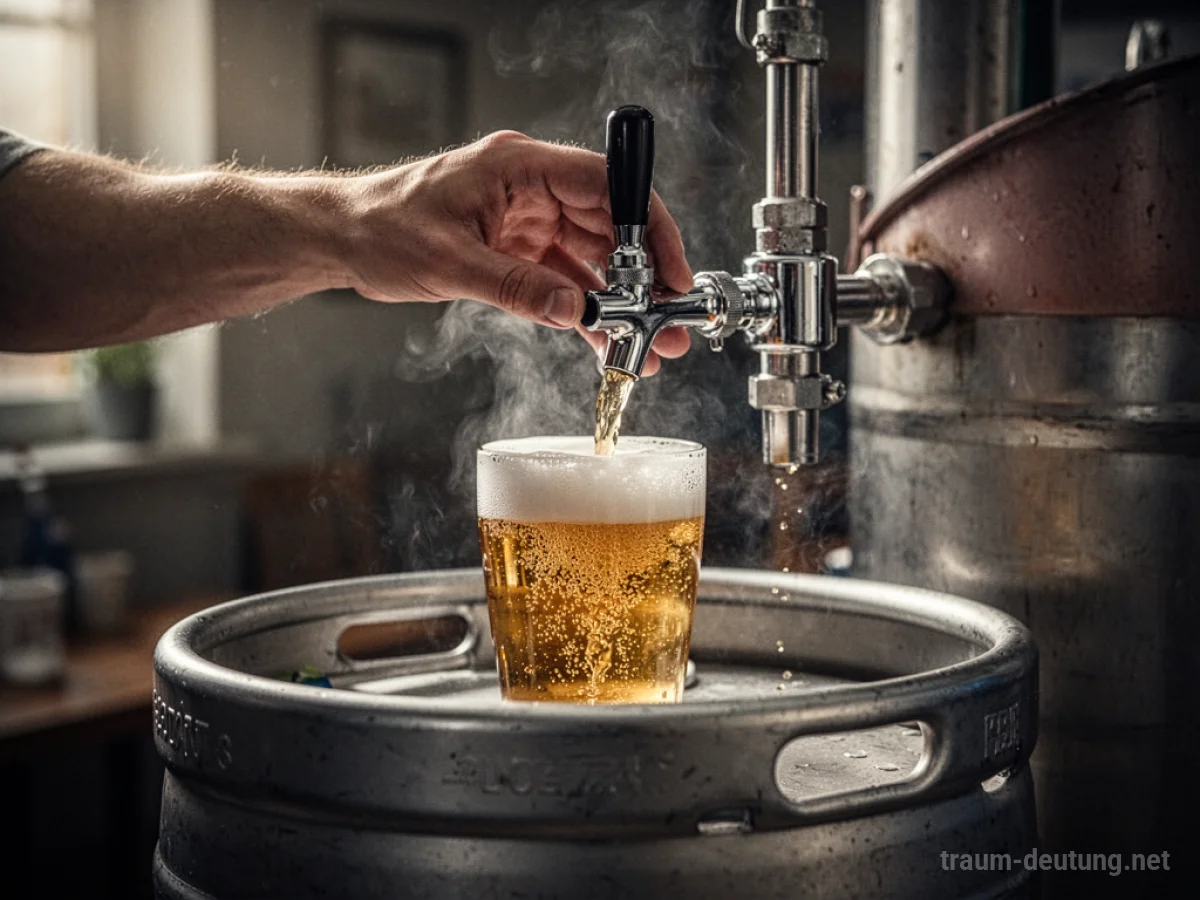 Hand zapft Bier aus einem Fass in ein Glas