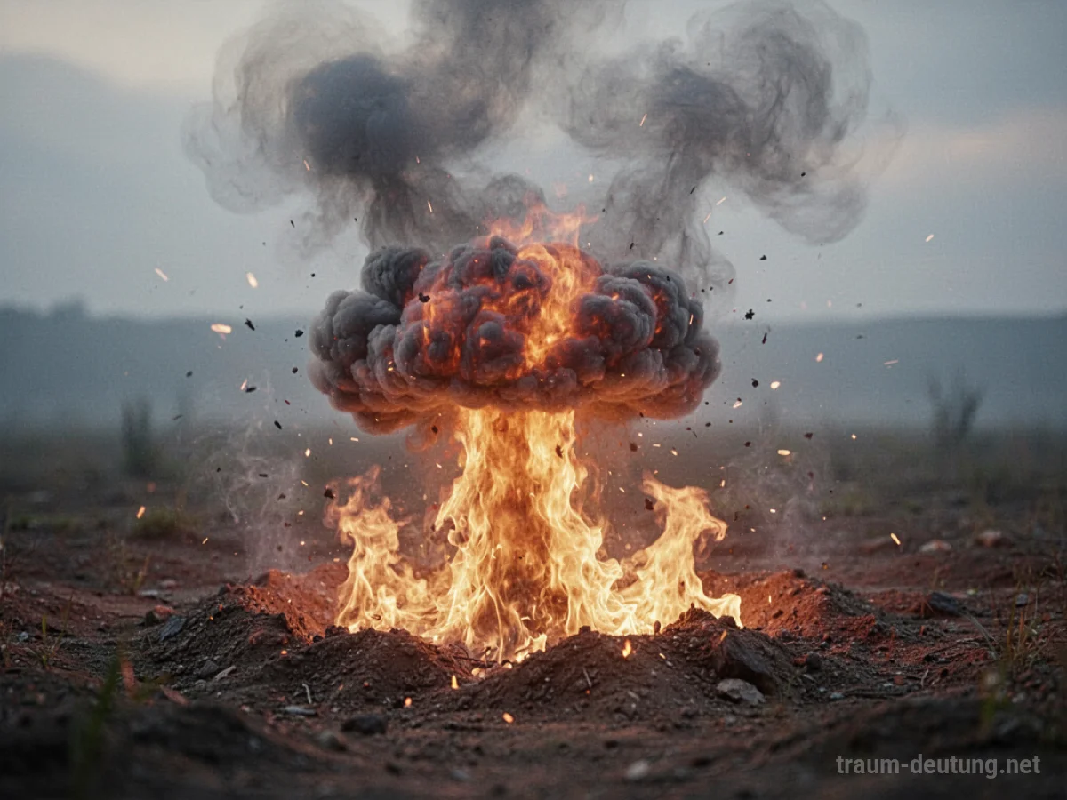 Flammen, die aus dem Boden aufsteigen, nachdem eine symbolische Explosion stattgefunden hat.