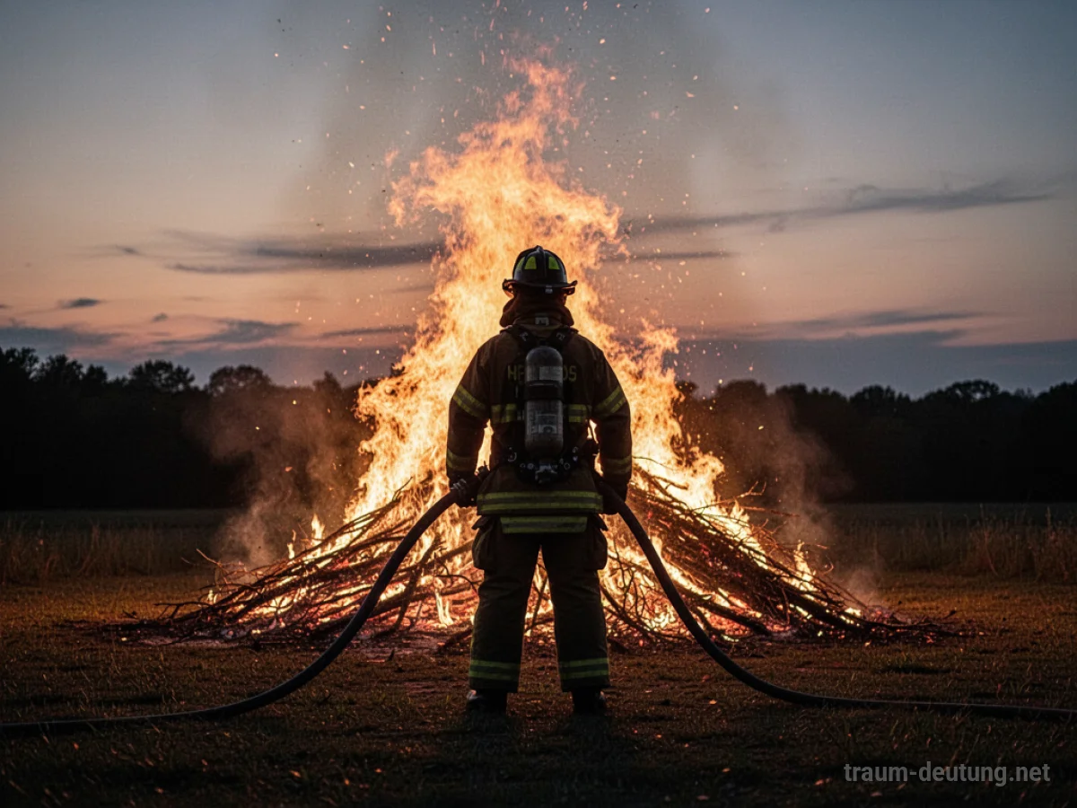 Feuerwehrmann steht vor einem kontrollierten Brand