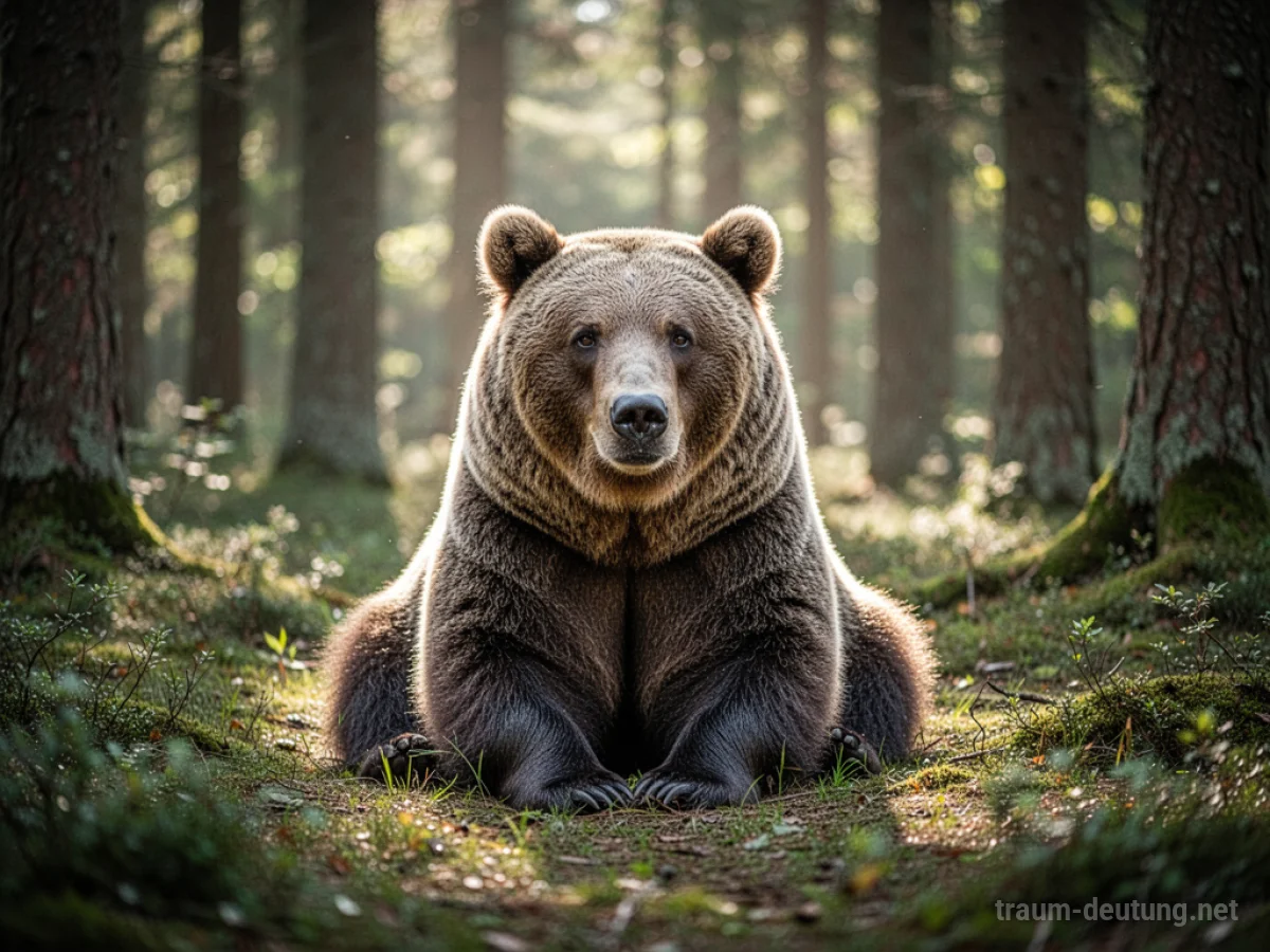 Ein freundlicher Bär sitzt friedlich in einer sonnenbeschienenen Waldlichtung.