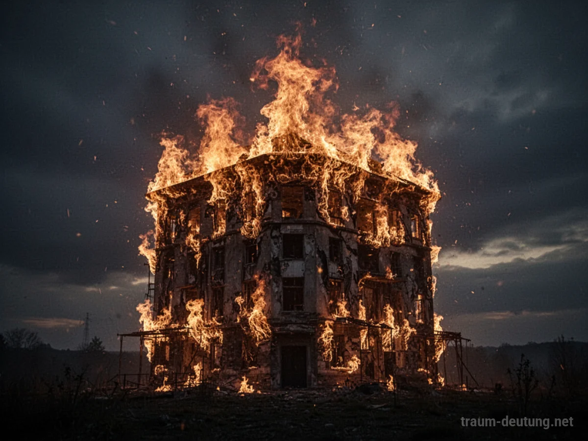 Ein Gebäude steht in Flammen, Rauch steigt auf.