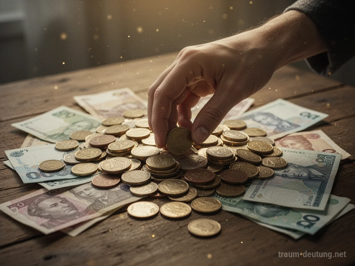 Hand greift nach Geld auf einer Bank