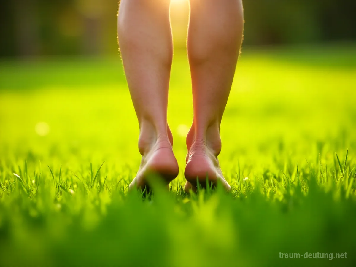 Barfuß auf grünem Gras unter der Sonne gehen