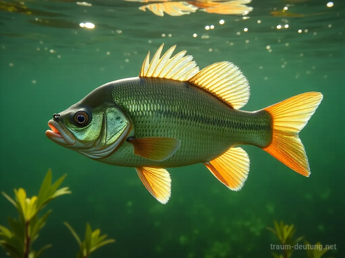 Großer Barsch schwimmt in klarem Wasser.