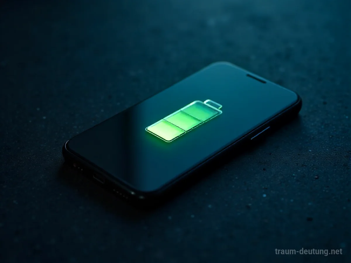 Smartphone mit leerem Akku auf dunklem Grund