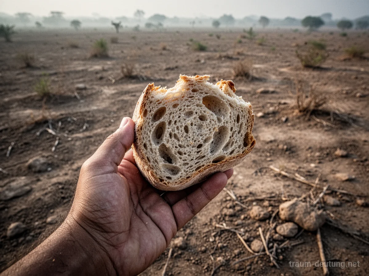 Hand hält ein Stück hartes, trockenes Brot.