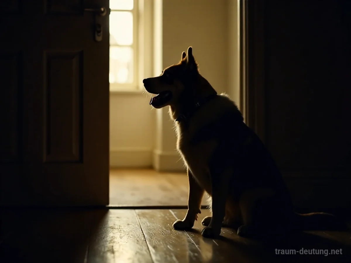 Ein Hund bellt unaufhörlich vor einer leicht geöffneten Tür.
