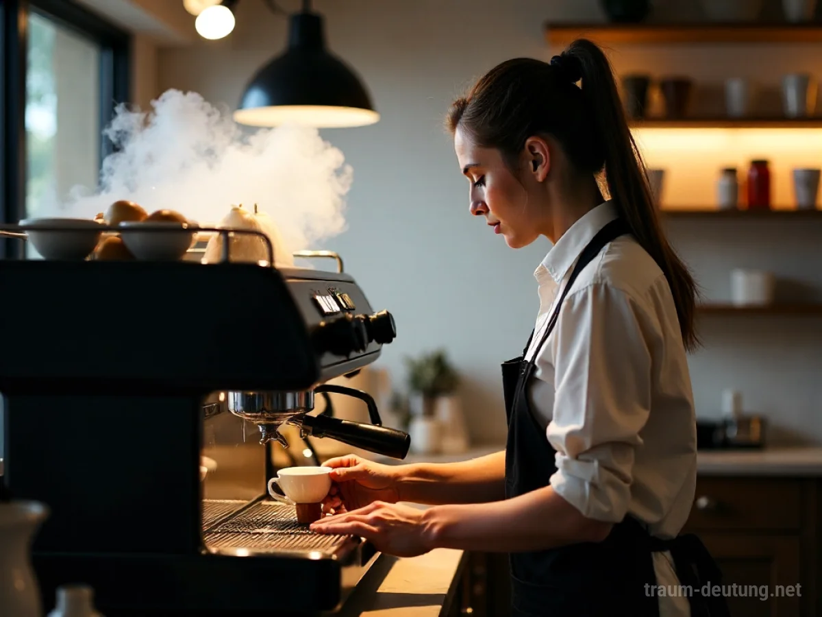 Barista bereitet Kaffee hinter einer Espressomaschine zu