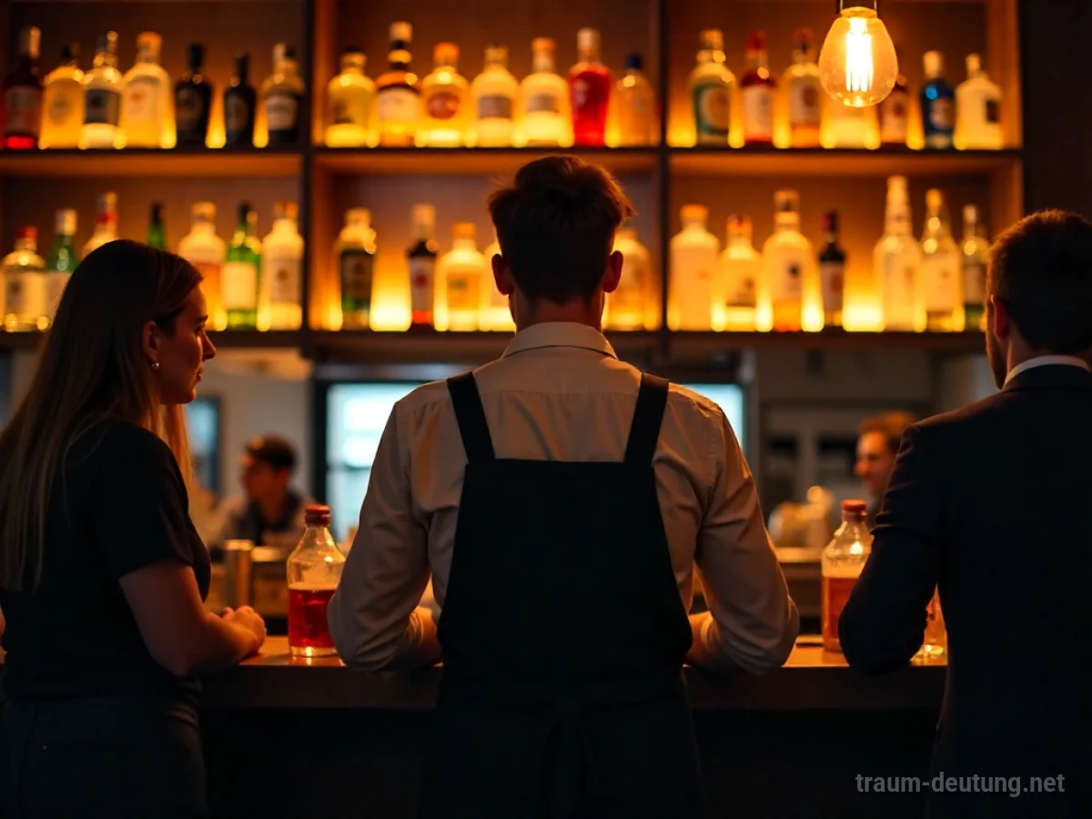 Person hinter einer Bar als Barkeeper im Traum