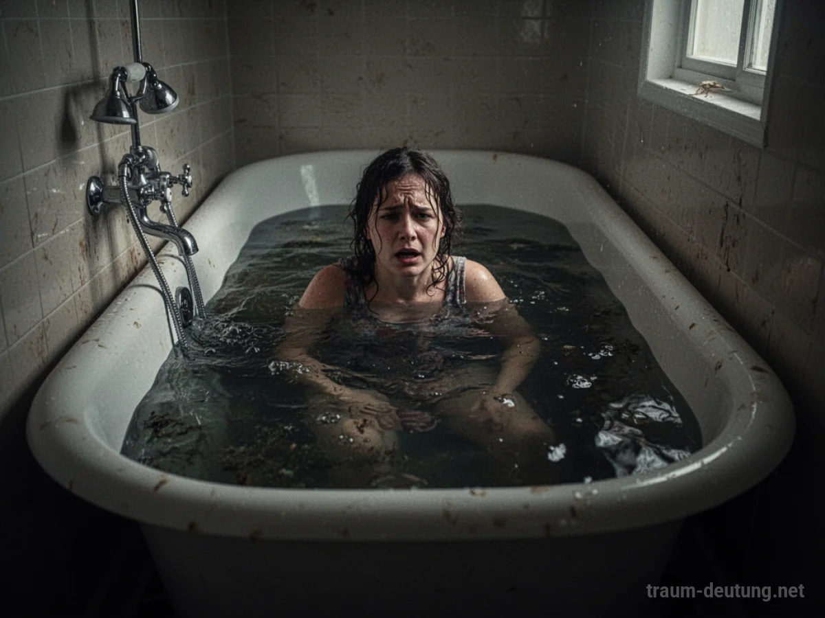 Person sitzt in einer überfüllten Badewanne und kann nicht aufstehen