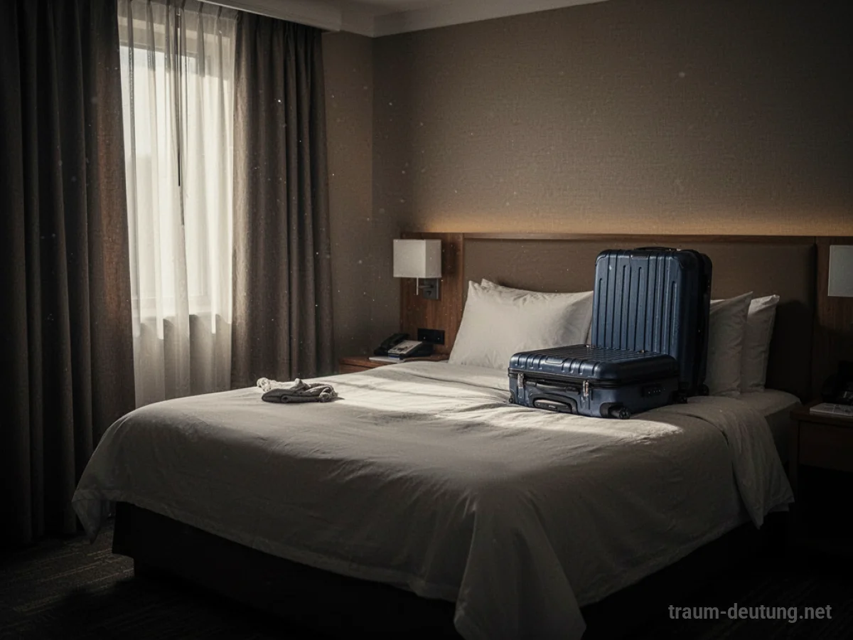 Gemachtes Hotelbett mit Koffer auf dem Nachttisch