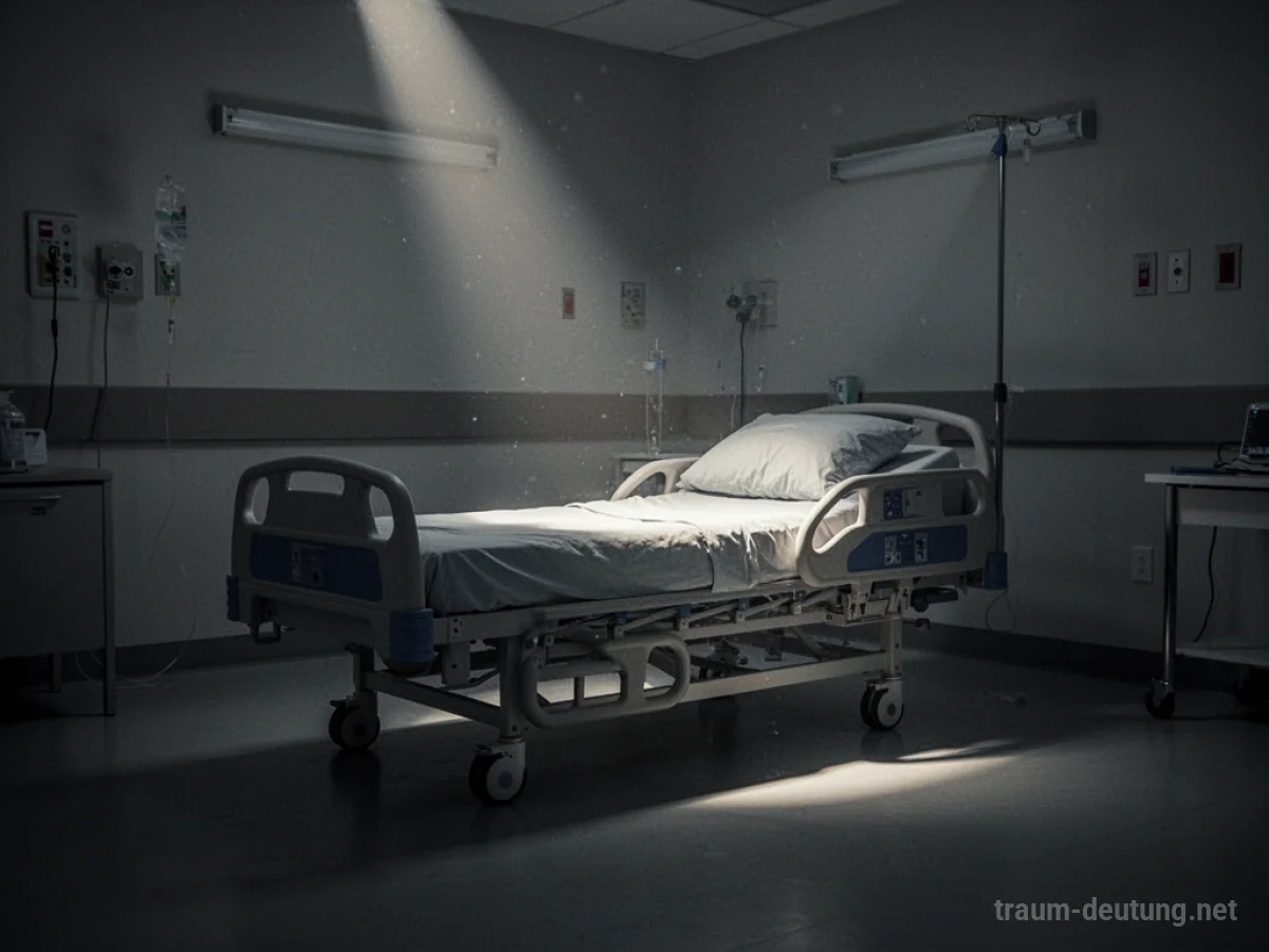 Ein leeres Krankenhausbett in einem schwach beleuchteten Raum