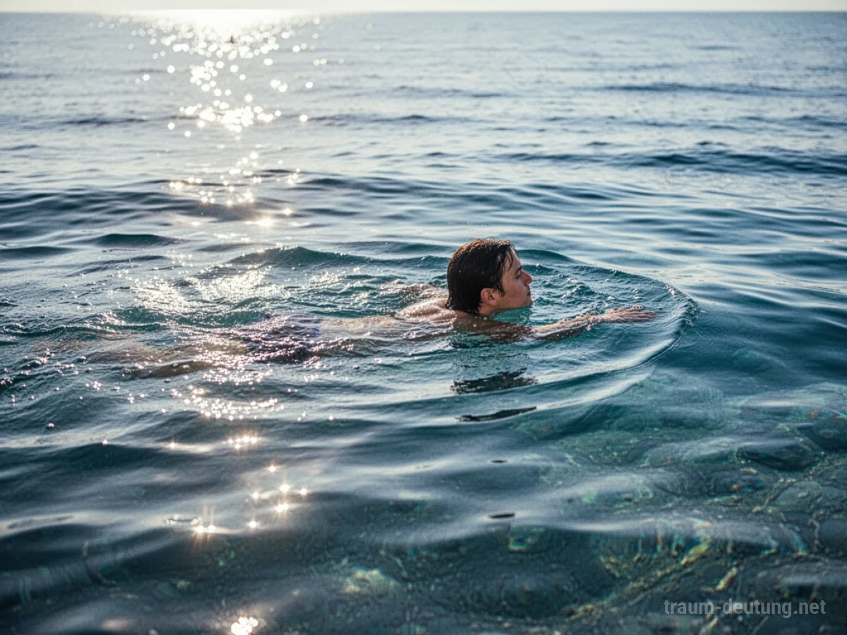 Eine Person schwimmt friedlich im ruhigen, klaren Meer.