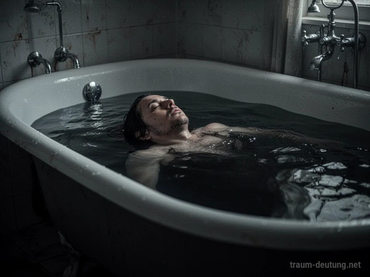 Eine Person, die im Wasser einer Badewanne untergeht, nur der Kopf ragt heraus.