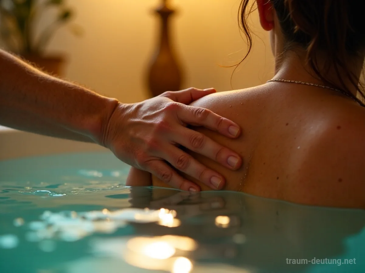 Eine Person hilft einer anderen beim Baden in einem ruhigen Badezimmer.