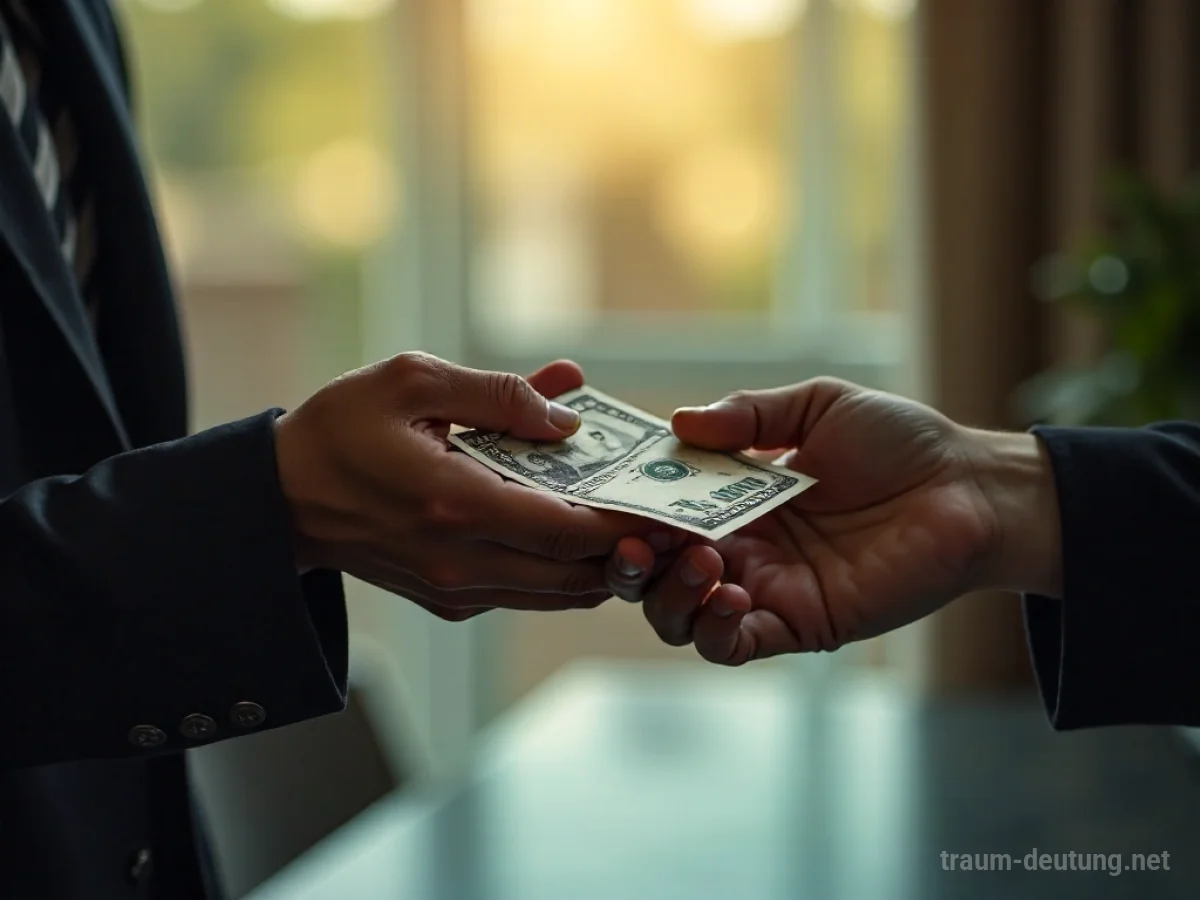 Eine Hand reicht Geld an eine andere Person, die es entgegennimmt.