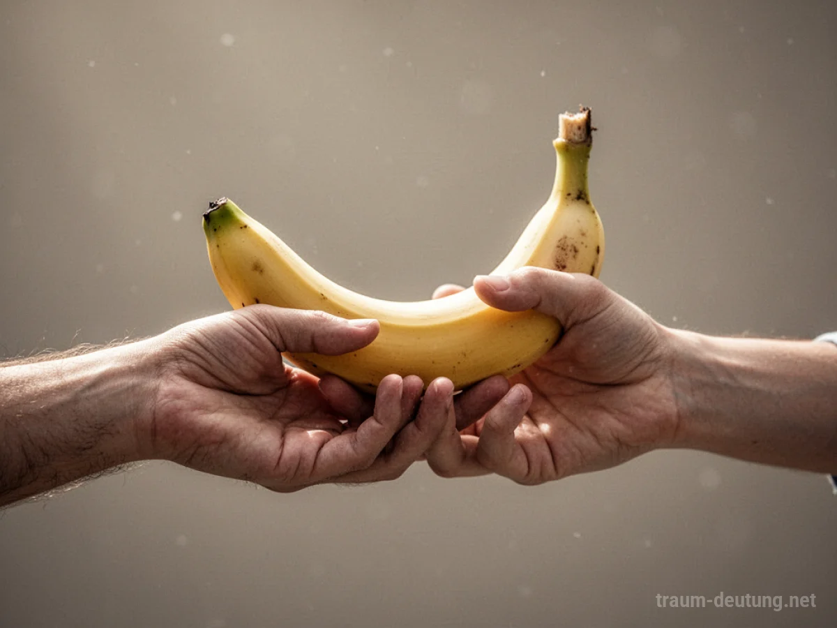 Hand reicht eine Banane an eine andere Hand
