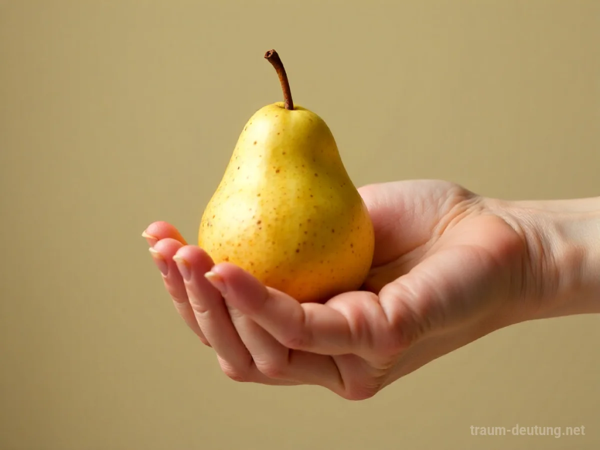 Hand reicht eine reife Birne an eine andere Hand