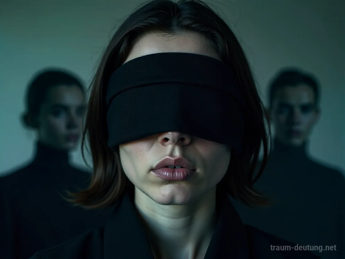Augen einer Person sind mit einem dunklen Tuch bedeckt.