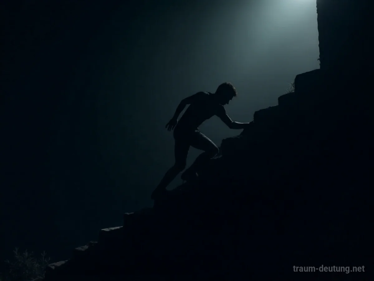 Silhouette einer Person, die bergab geschoben wird, mit einem dunklen, unklaren Hintergrund.