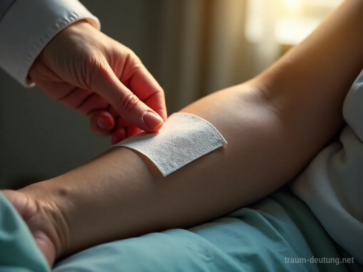Hand legt eine Bandage auf einen Arm.