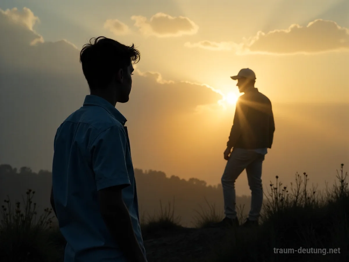 Silhouette einer Person, die eine andere Person aus der Ferne betrachtet.