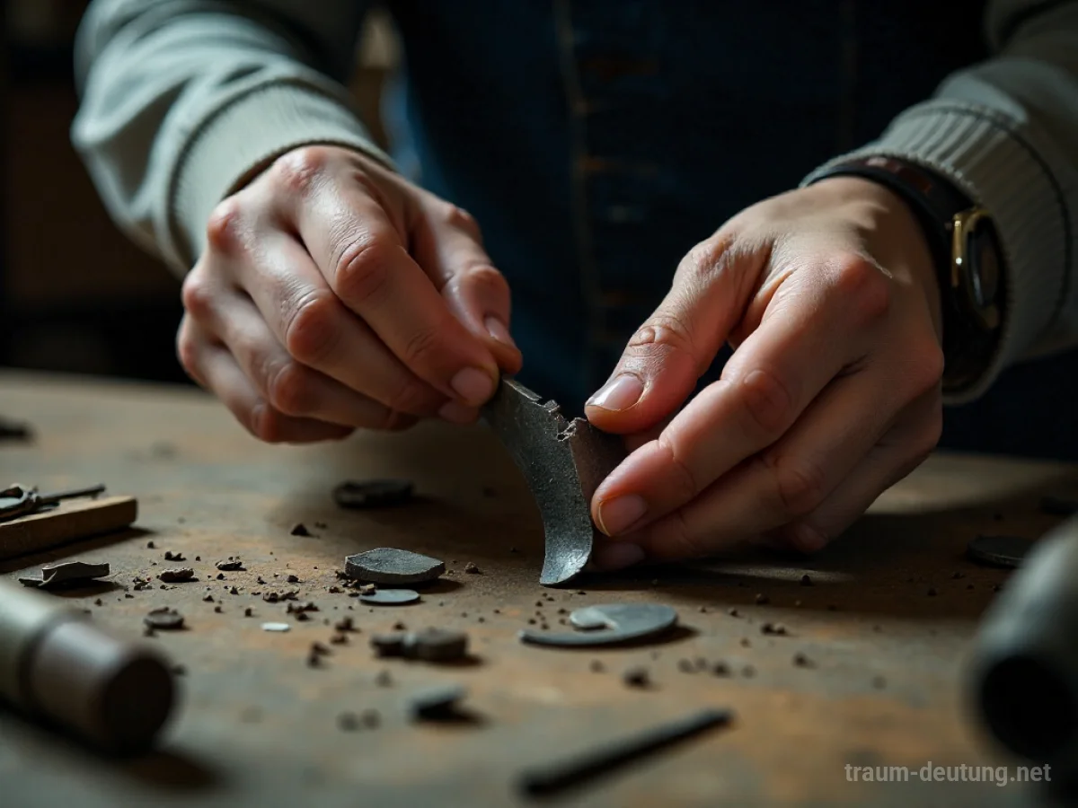 Hände reparieren ein kaputtes Objekt mit Werkzeugen.