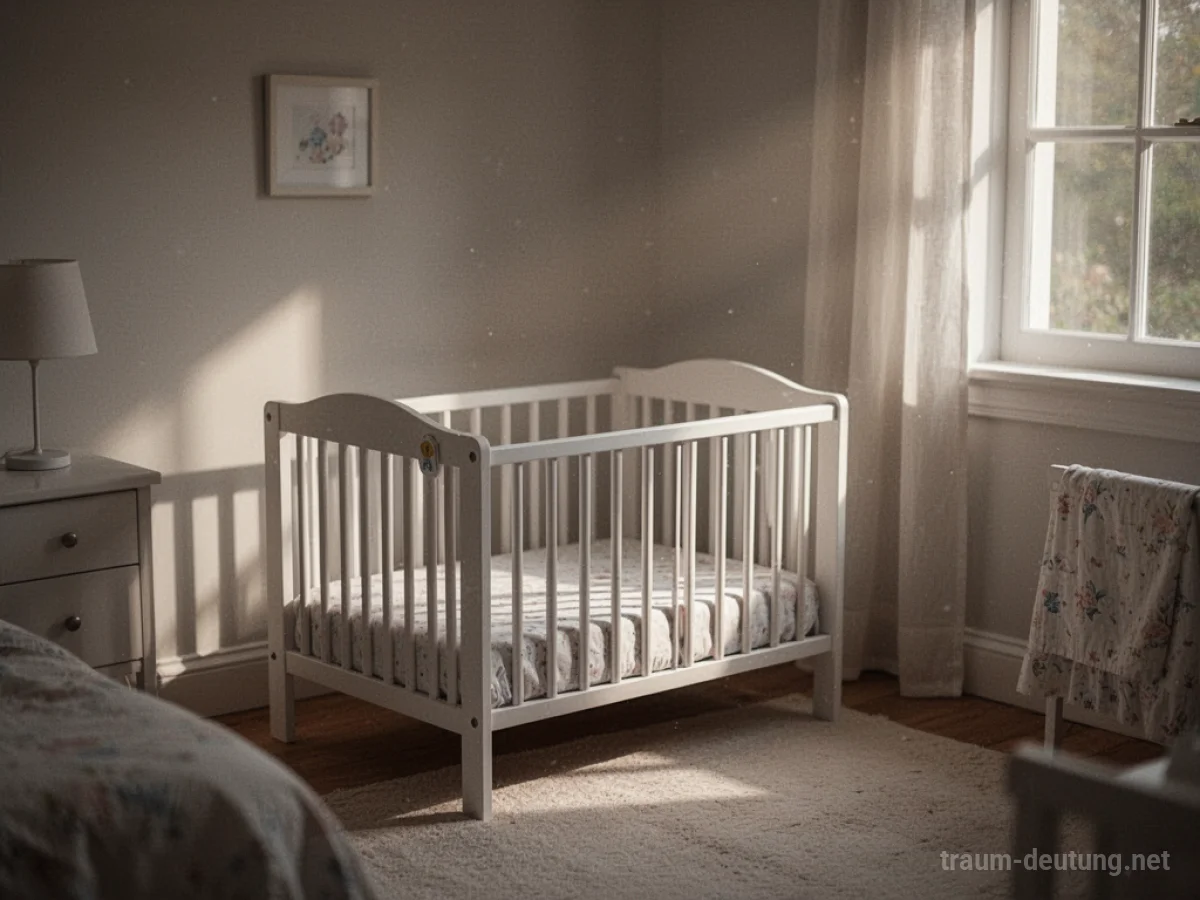Leeres Kinderbett in einem hellen, ruhigen Schlafzimmer