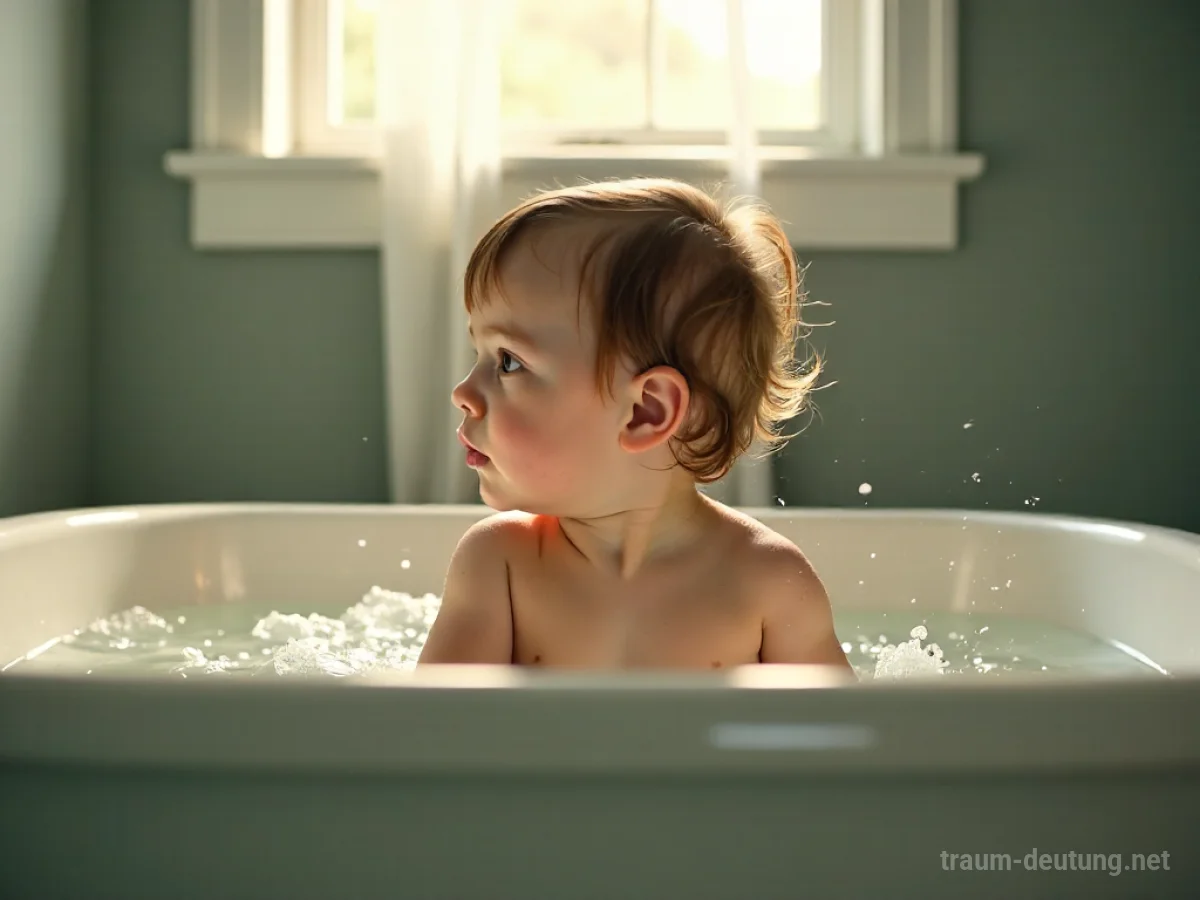 Ein Kind sitzt in einer Badewanne und spielt mit Wasser.