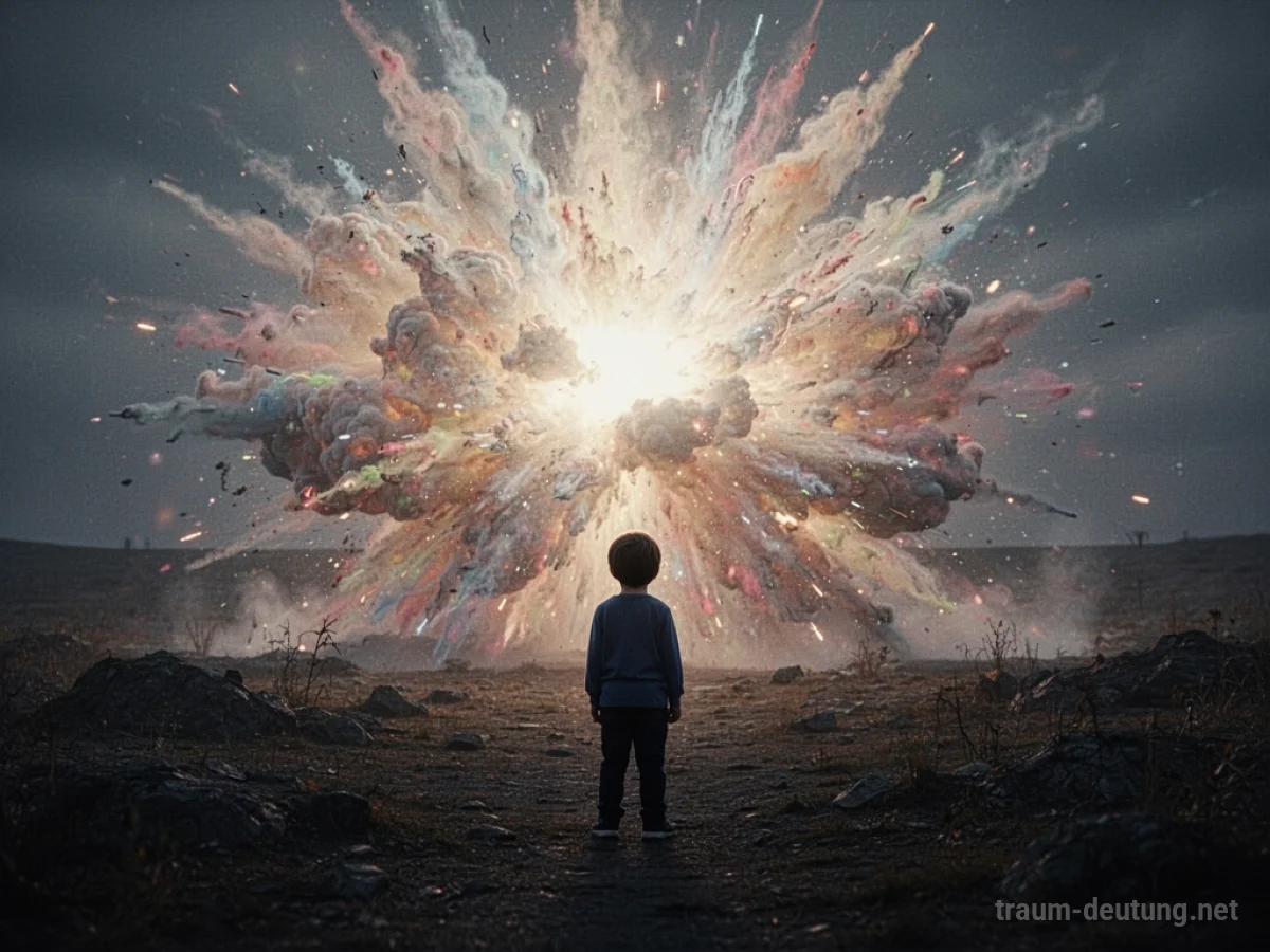 Kind steht einer abstrakten Explosion aus Licht und Farben gegenüber