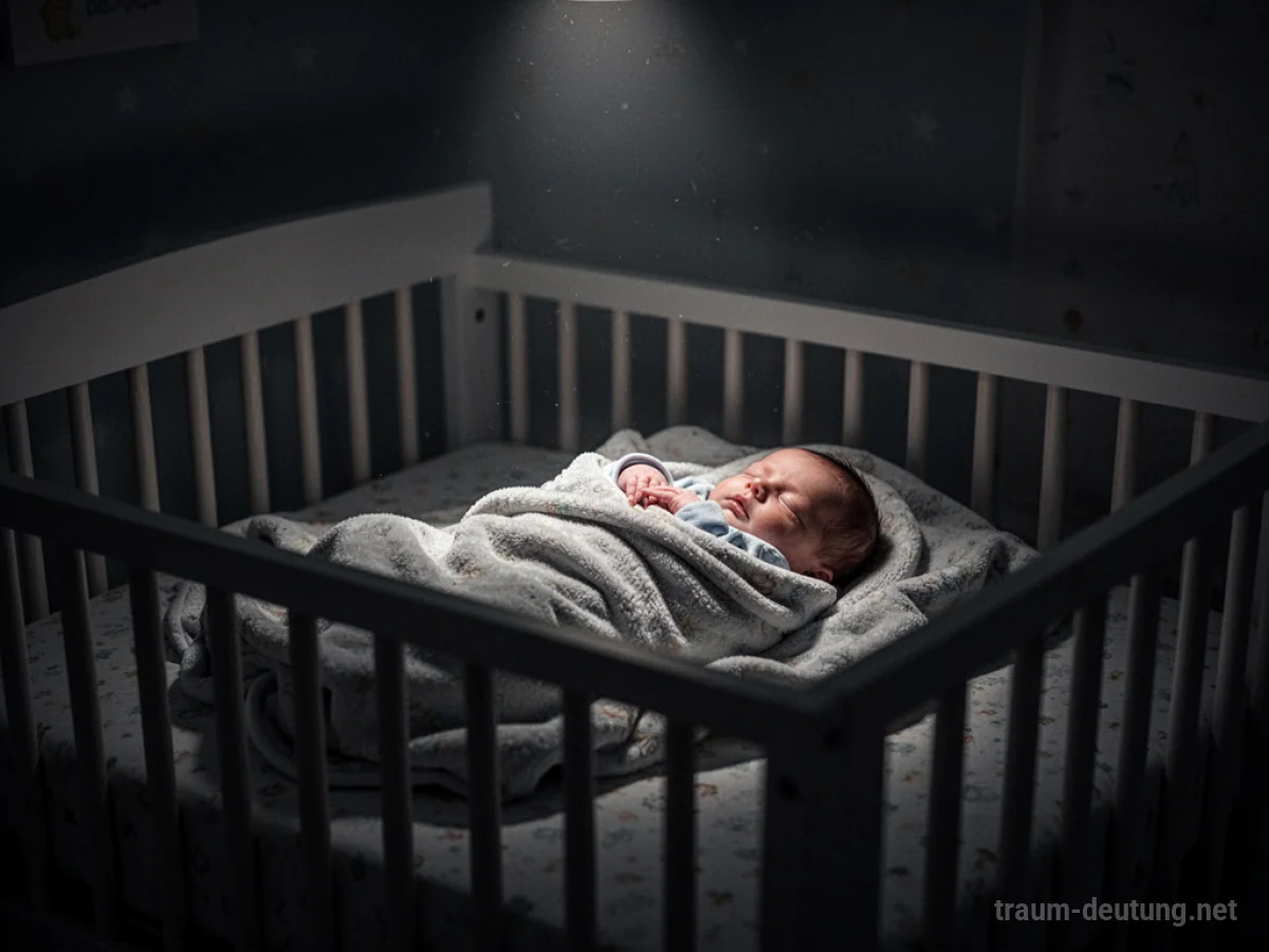 Ein krankes Baby liegt in einem dunklen Kinderzimmer, sanft beleuchtet