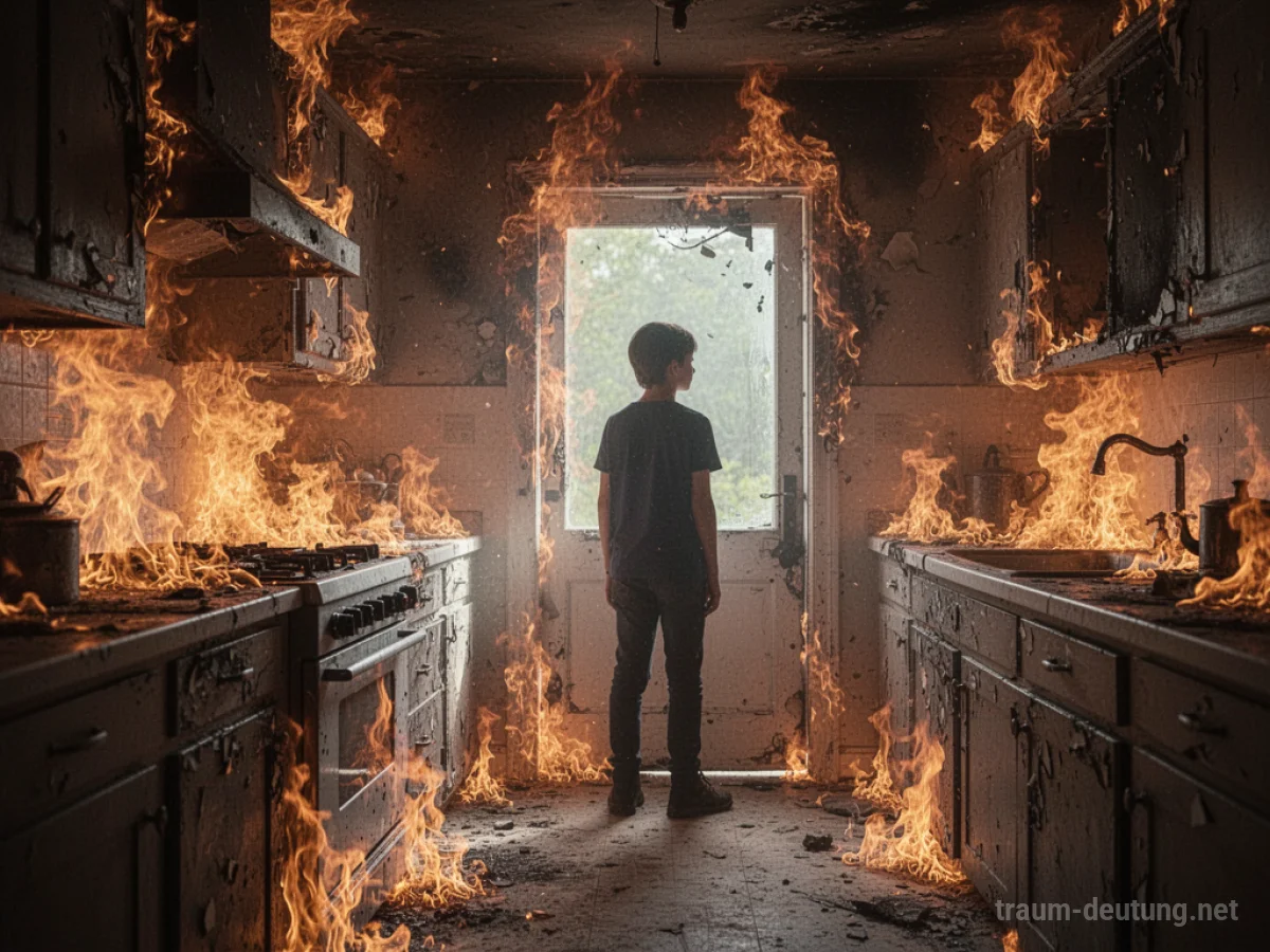 Küche steht in Flammen, symbolisiert aufgestaute Emotionen.