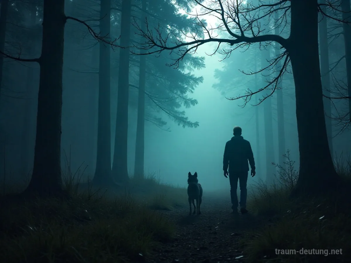 Schattenhafte Figur lauscht im Dunkeln auf lautes Hundegebell.