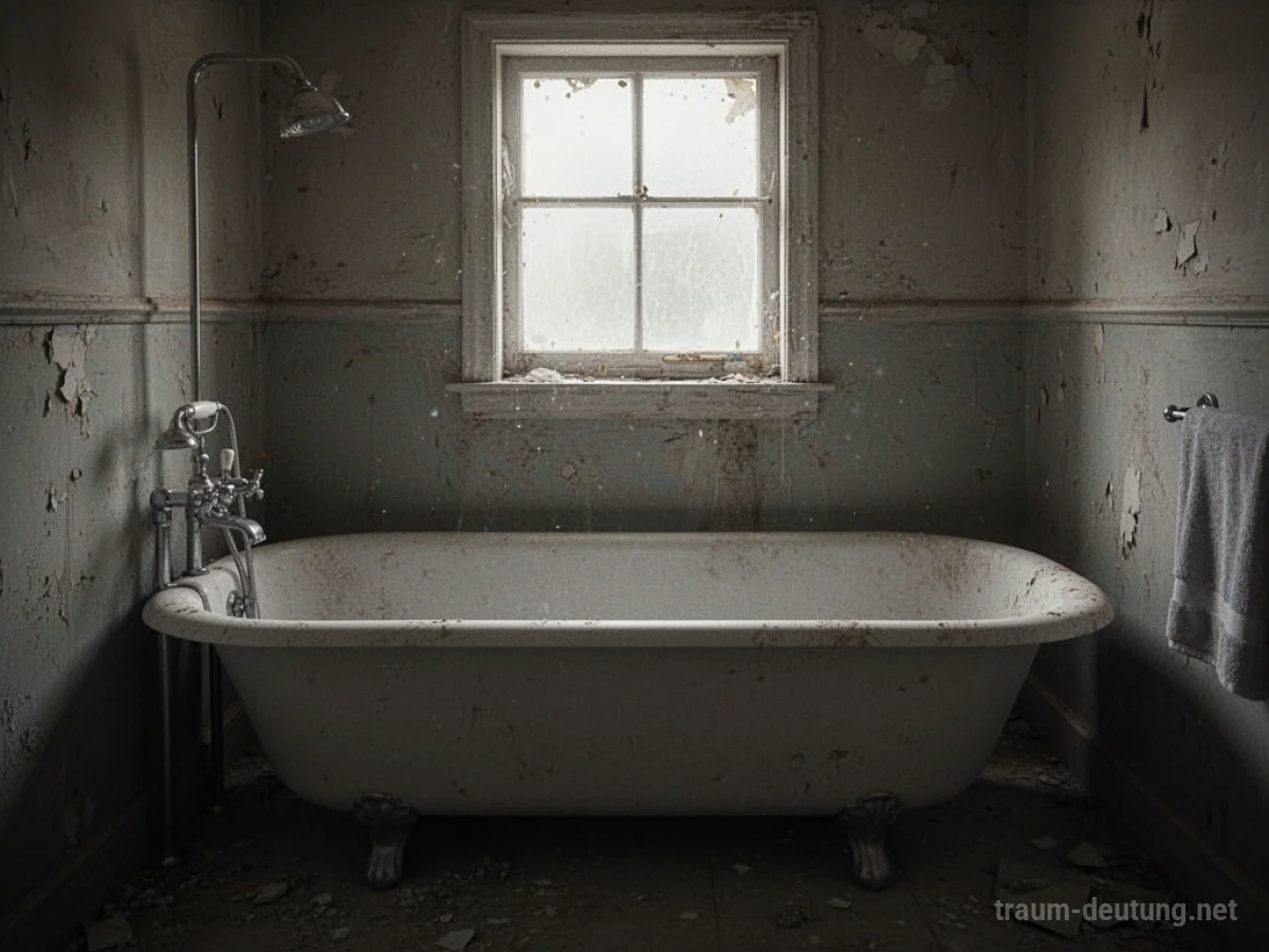 Eine leere Badewanne in einem schwach beleuchteten Badezimmer.