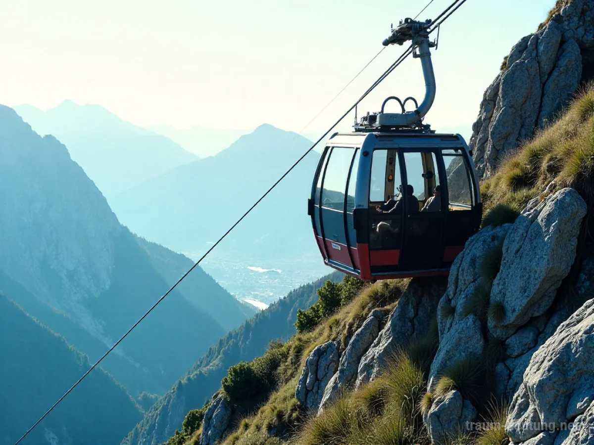 Leere Bergbahn Kabine fährt einen Berg hinauf