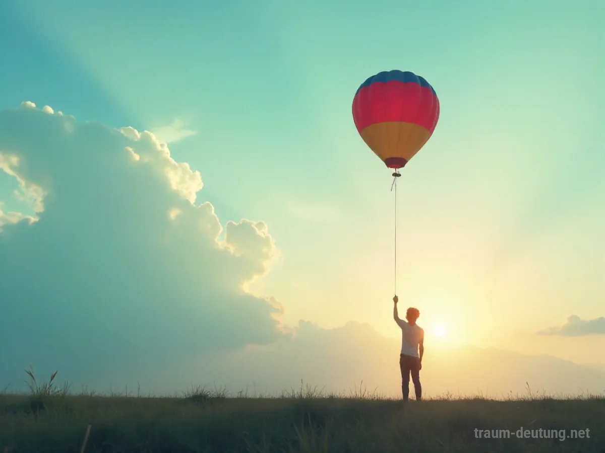 Ein bunter Ballon, der von einer Silhouette in den Himmel entweicht.