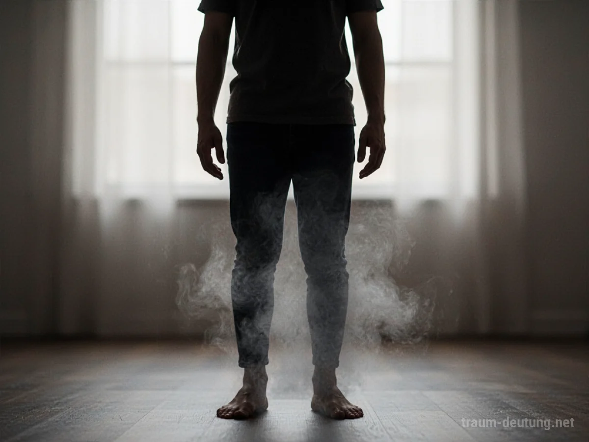Silhouette einer Person, deren Bein in grauen Nebel übergeht